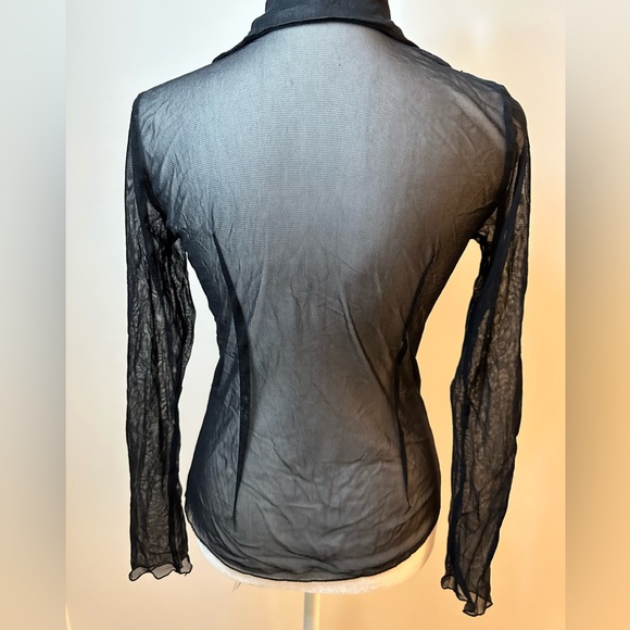 Zebra Sheer Vintage Ruffled Mesh Buttoned Blouse - Picture 8 of 12